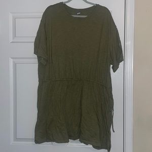 Olive shirt dress with tied waist